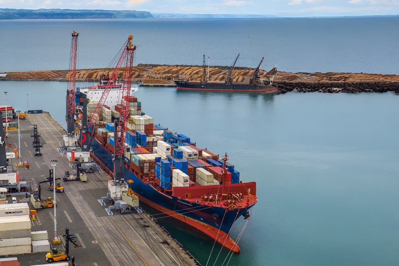 Picture of a container ship docked in a port