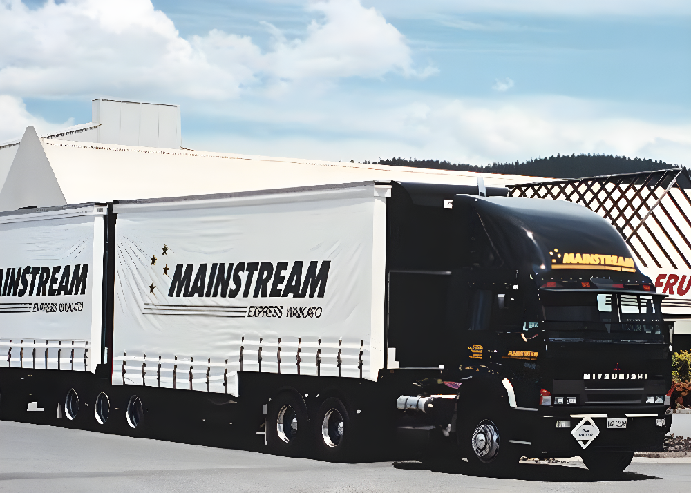 Old picture of a classic mainstream truck with the black cab and white and black curtains